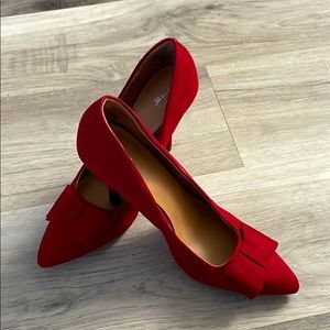 Red Suede Bow Heels